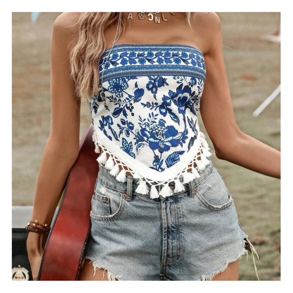 Boho Floral Fringe Bandeau Top - Picture 4 of 5